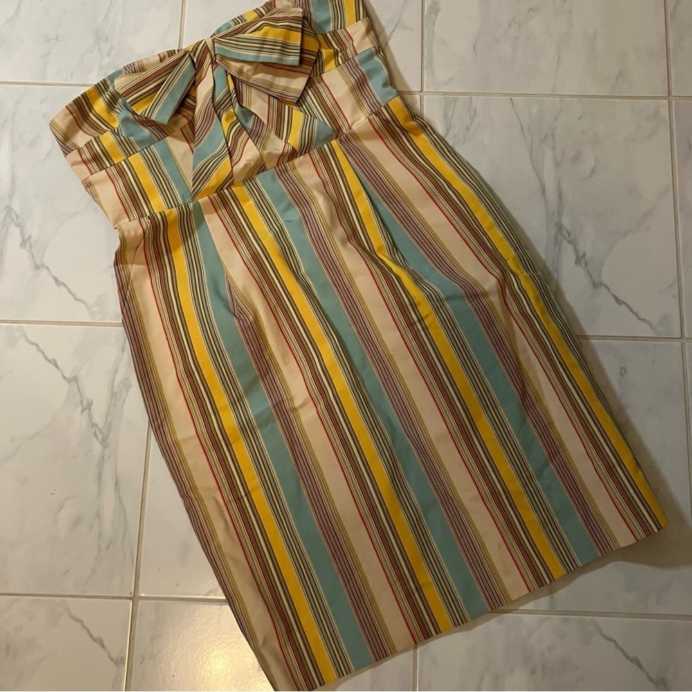 Moulinette Souers Anthropologie strapless striped dress. Pockets! EUC!